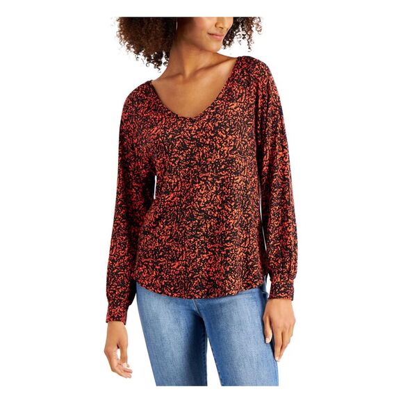 WILLOW DRIVE Tops - WILLOW DRIVE Womens Black Printed Cuffed Scoop Neck Top Size: S